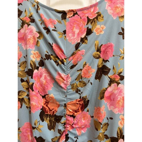 NWT Torrid Women 4 Midi Studio Knit Ruched Front Blue Pink Dress Spring Plus - Picture 7 of 9